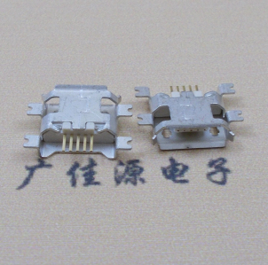 小榄镇MICRO USB5pin接口 四脚贴片沉板母座 翻边白胶芯